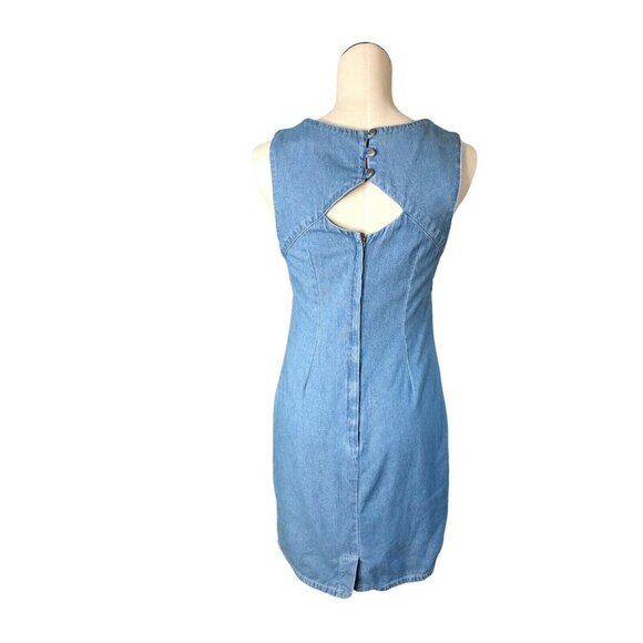 Ivey Jean Dress Blue Denim Women 8 Keyhole Back Slimming Sleeveless Straight - Picture 6 of 11